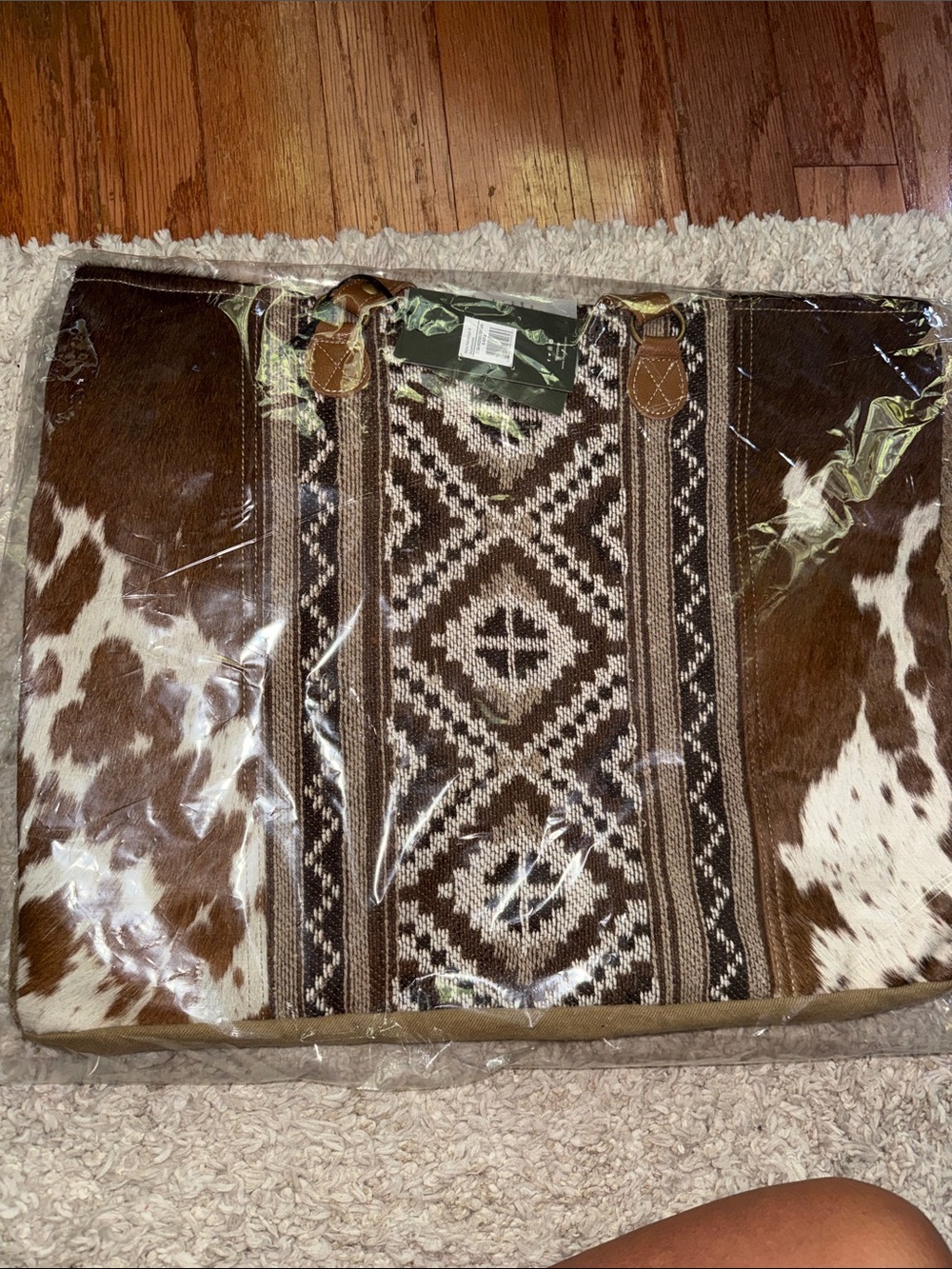 Myra Elisa Boho Cowhide & Woven Tote Bag in Brown Mix, new - Picture 7 of 8